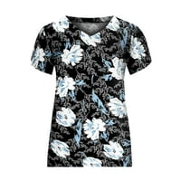 Lovskoo majice s kratkim rukavima za žene Trendi ljetni vrhovi cvjetni otisnuti za V izrez T-majice