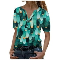 Žene Ljetne tuničke vrhove grafički otisci V-izrez Pola zip bluze kratki rukav ženska majica M