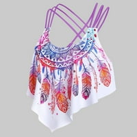 Ženski prekrivanje Flouncunce Crisscross Tankini feather Print Padged podstavljeni plivanje