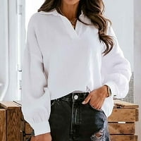 Žene plus veličine vrhovi jesen zimske bluze s dugim rukavima V-izrez majica bijeli xl