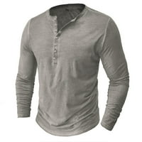 Pedort Muške haljine Košulje Muške majice Dugih rukava Modni pamučni gumb T-majice Siva, 3xl