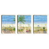 Artehouse Dekorativni drveni znak Triptich na plaži od strane umjetnika Cheryl Gonsalves, 12 16