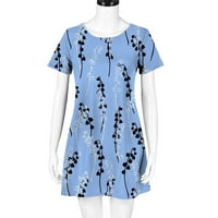 Ženska ležerna ljetna majica Haljine kratki rukav Swing haljina svijetlo plava veličina S