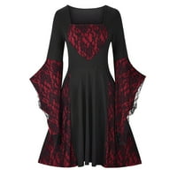 Funicet ženski dugi rukav vrat gotički haljina čipke Dugi rukav Dress Crvena s