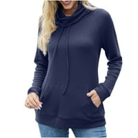 HOKSML ženska puna boja dugih rukava TURTLENECK džemper gornji džep pleteni džemper pulover Turtleneck