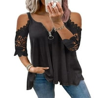 Paille žene majica na pola rukava tie solid boja majica labavi odmor ljetni vrhovi crne 3xl