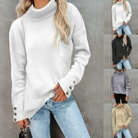 Žene pletene pulover s dugim rukavima, čvrsti džemper Jumper Turtleneck casual topls grey2xl