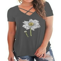 Plus size Ženska cvjetna majica s kratkim rukavima s kratkim rukavima V-izrez Dame casual bluza vrhovi