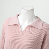 Žene pulover džemper modna odjeća casual rever pune boje tanka fit v izrez pletena jesen zimski džemper