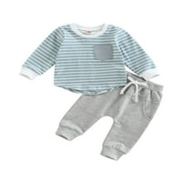 Jaweiwi Toddler Boys Jesenska odjeća set dugih rukava s prugama s prugama majica + hlače od pune boje,