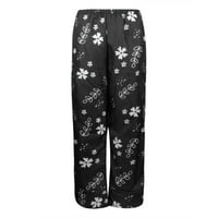 Široke pantalone za žene za žene Ženske hlače Žene Ležerne prilike sa labavim cvjetnim print pamučnim