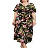 Glonme Women sandress cvjetni print plus veličina duga haljina kratki rukav ljetni maxi haljine putovanja