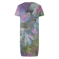 Haljine za žene sawvnm modne žene Ljeto casual s kratkim rukavima V-izrez cvjetni ispisani haljina na