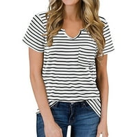 SunhillsGrace majice za žene Ljetni modni kratki rukav V-izrez džepni košulja Striped cvjetni ispis
