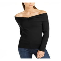 Ženski crni zaokret prednji ugrađeni dugi rukav s džemper od ramena l