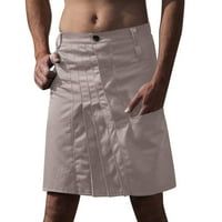 QXUTPO muške hlače modni casual škotski stil retro čvrsta džepa nagnuta suknja hlače