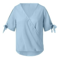Bluze Aueoeo Plus veličine za žene Dressy, Žene ljetne vrhove Čvrsto boje V izrez kratki rukav, ležerne