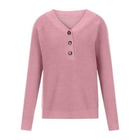 Smanjeni ženski džemper V-izrez pulover pulover pune boje udobnosti džep dugih rukava s dugim rukavima