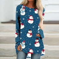 Ženska božićna tunika vrhova slatka Xmas tiskana majica za tiskanu majicu casual o-vrat dugih rukava