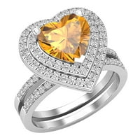DazzlingRock kolekcija srčani citrinski i okrugli bijeli dijamant Double Halo Angažman prsten za žene