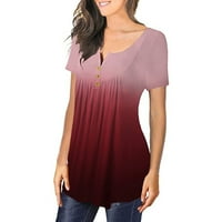 Žene pada modne žene plus veličine gradijent V-izrez kratkih kratkih majica dugme pulover vrhove rezervoara