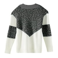 Tosmy Ženski džemperi Žene Leopard Ispis Blok Striped V džemper s dugim rukavima Pleteni pulover Vrhunska