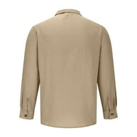Muške pamučne majice vintage tanka posteljina majica u obliku dugih rukava majica casual solid pulover sa džepkom Khaki