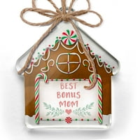 Ornament tiskan jednostran najbolji bonus mama ikad majčinsko pravo srce sa lišćem božićno neonblond