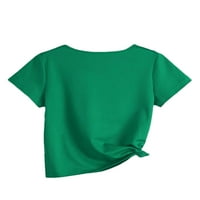 Zelena casual ravnica V izrez kratkih rukava s redovitom rukavske ženske majice