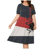 Žene plus veličina ljetna haljina casual kratki rukav paletad struk labav fit swing majica haljina s