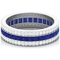 Laboratorija odrasli Blue Sapphire Eternity Band Prsten sa cirkonom - AAAA razreda, srebrna srebra, SAD 6,50