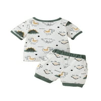 Mialeoley Kid Dinosaur Print Set odjeće, rebrasta majica kratkih rukava + kratke hlače elastične struke