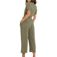 Tking modne ženske hlače dame Ljeto V vrat džepni džemnu tipku s punijom bojom Gumb s kratkim rukavima