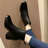 Ženske čizme Solidne boje patentnih zatvarača Udobne kvadratne pete kratke čizme Okrugli prsti modne cipele
