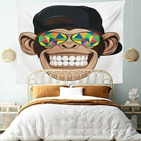 Crtani tapisestar, zabavan hipster majmun sa šarenim sunčanim naočalama i reperom Hat Hippie Ape Art