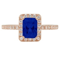 1.86ct smaragdni rez simulirani plavi safir 14K ružičasto zlato Angažovanje halo prstena veličine 5.5