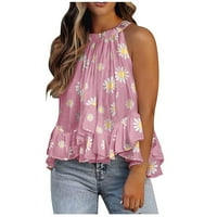 Ženski modni ispisani labavi rezervoar na vrhu kratkih majica za rezanje ružičaste