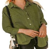 Ženska jean majica Solid COLOR LEAL LEGHLE BLOUGE-UP RELA FITNE BLOUSE BLOUSE