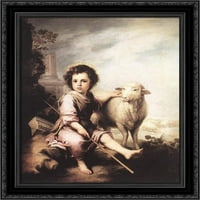 Krist Dobar pastir crni ukrašeni drveni oblikovani platneni umjetnost Murillo, Bartolome Esteban