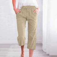 Vivianyo HD ljetne hlače za žene modne žene casual pune boje elastične labave hlače ravno široke pantalone za noge sa džepom Žene hlače za čišćenje bež