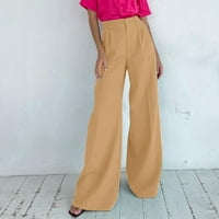Hlače za žene široka noga povlačenje ravnog odijela s visokim strukom labave ležerne hlače u boji