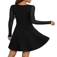 Elegantna čvrstog V izrez Linijska haljina s dugim rukavima crna