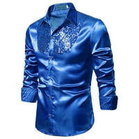 Muška majica Muška majica Slim Fit Swood ovratnik dugih rukava Top bluza Majica Muška majica Plava + XL