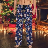 Muške hlače Retro tiskane širine noge Srednji božićnjak sa visokim strukom Casual Pajama sa crtežom