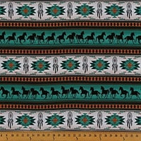 Pamuk jugozapadni američki Aztec Tucson TURQUOSE HORSES DREAM CATCHERS Pamučni tkanini Print by dvorište