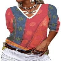 Ženske labave etničke pulover žene retro vrhovi V izrez Dnevno odjeća Vintage Casual majica ljubičasta