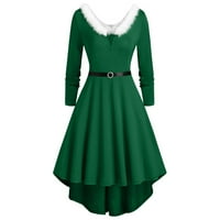 Wefuesd haljine za žene Maxi haljina žena božićna ploča panela s dugim rukavima V ovratnik asimetrična haljina za zabavu zelena