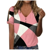 Ženski vrhovi kratkih rukava cvjetna bluza Ležerne prilike za žene Ljeto Henley majice Pink XL