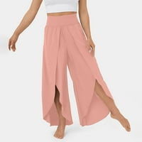 Cleariance Otemrcloc ženske pantalone za elastičnu strugu Split široke hlače za noge ružičaste s