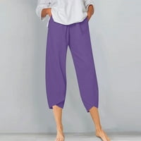 Ženske pamučne posteljine kapri hlače ljetne elastične visoke struke široke nogave hlače Ležerne prilike